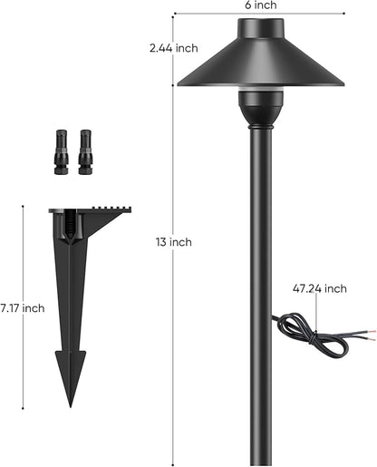 PARTPHONER Low Voltage Landscape Lighting 6-Pack, Aluminum 12V Pathway Lights with G4 Bulbs, Waterproof Stylish Matte Black Color Wired Path Lights with Connectors for Walkway Yard Garden