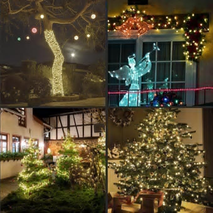 LAMPHOME 200LED (4pk of 50L) String Lights, 30% Twinkle and 70% Steady Bulbs mini String Light, Warm White LED Christmas Lights for Xmas Tree Trunk Yard Porch Outdoor Wedding Party Decorations