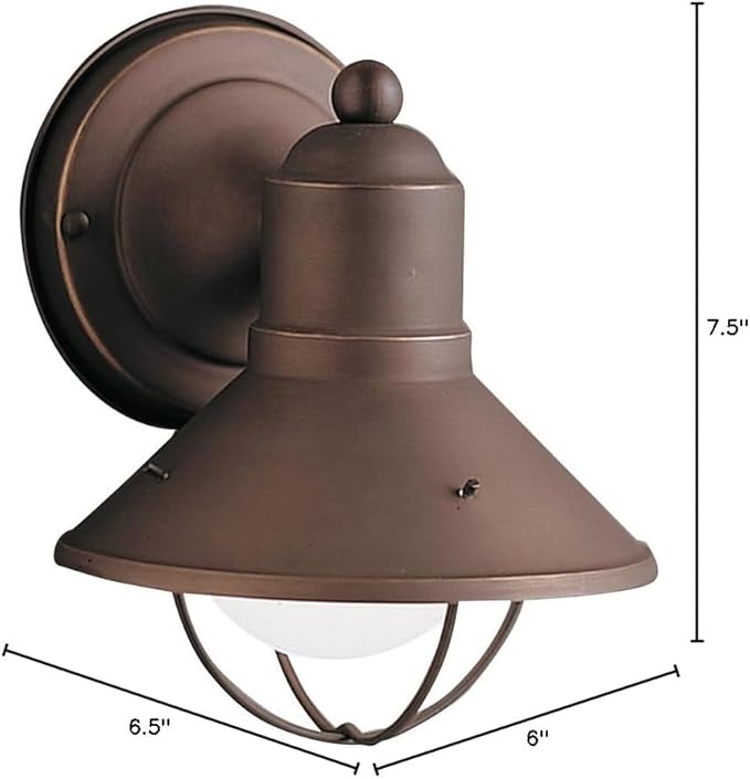 Kichler Seaside 7.5" 1 Light Outdoor Wall Light with Glass Globe Olde Bronze® | Lumora
