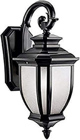 Kichler Salisbury 19.5" 1 Light Outdoor Wall Light with White Linen Glass in Black | Lumora