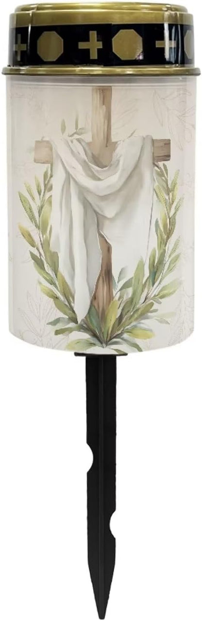 Grave Solar Lights for Cemetery Memorial Waterproof Outdoor Garden Cemetery Decorations-Cross Leaves