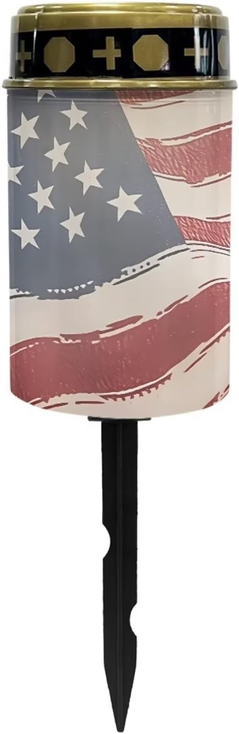 Cemetery Solar Stake Lights Patriotic American Flag Bright Solar Powered Lights