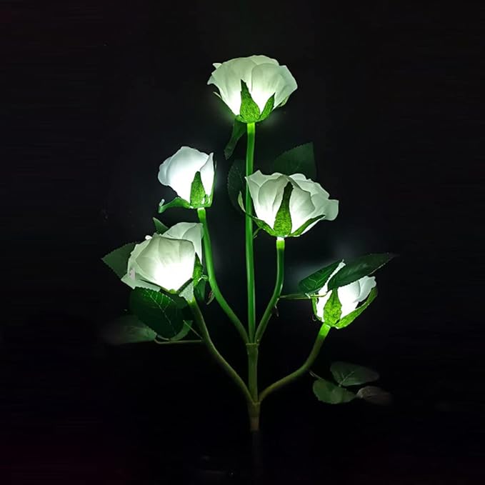 Solar Garden Stake Lights, Rose Flowers Lights LED Solar Stake Lights with 5 Roses Waterproof for Garden, Yard, Christmas Pathway, Grave Decor