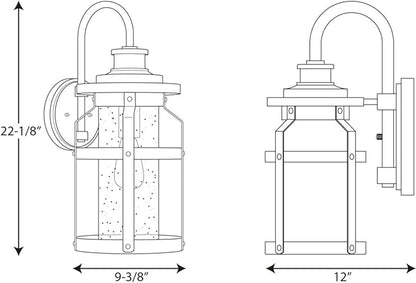 Progress Lighting Haslett Collection 1-Light Clear Seeded Glass Farmhouse Outdoor Large Wall Lantern Light Textured Black