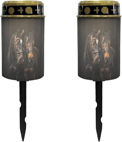 Horse Twin Outside Solar Lights for Yard Waterproof Solar Garden Light Landscape Path Lights for Outdoor Solar Powered Light Cemetery Light for Grave