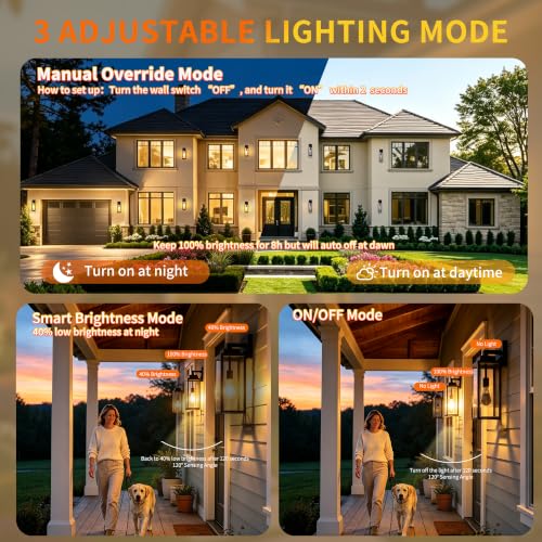 19 Inch Motion Sensor Dawn to Dusk Outdoor Sensor Light Fixture Waterproof Porch Lights Anti-Rust Exterior Wall Mount Light Outdoor Wall Lantern for Patio Front Door Garage