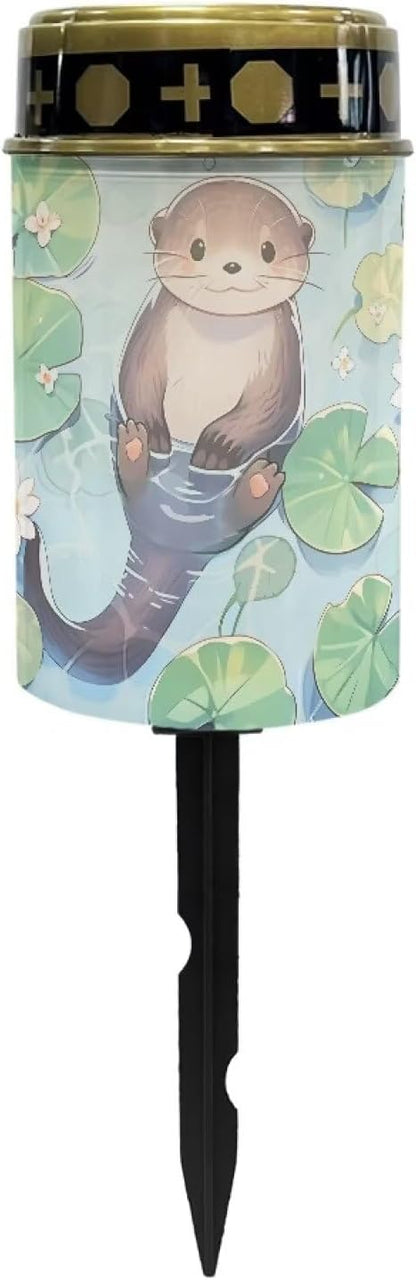 Otter Lotus Leaf Solar Powered Cemetery Memorial Light,Cemetery Decorations for Grave,Grave Markers for Cemetery Solar Cemetery Lamp,Solar Grave Light