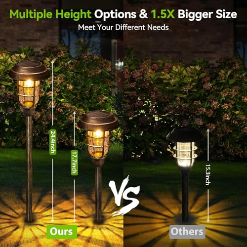 LETMY Solar Outdoor Lights, 12 Pack Bright Solar Pathway Lights Outdoor Waterproof, Up to 15 Hrs Auto On/Off Solar Garden Lights Outdoor Solar Lights for Yard Patio Walkway Driveway Pathway - Bronze