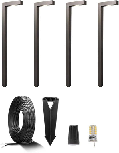 Gardenreet 12V Brass Landscape Path Lighting Kit (4 Pack Path Lights) with 100 Feet Cable and 20Pack Wire Connectors for Outdoor House Garden Patio Walkway Without Low Voltage Transformer