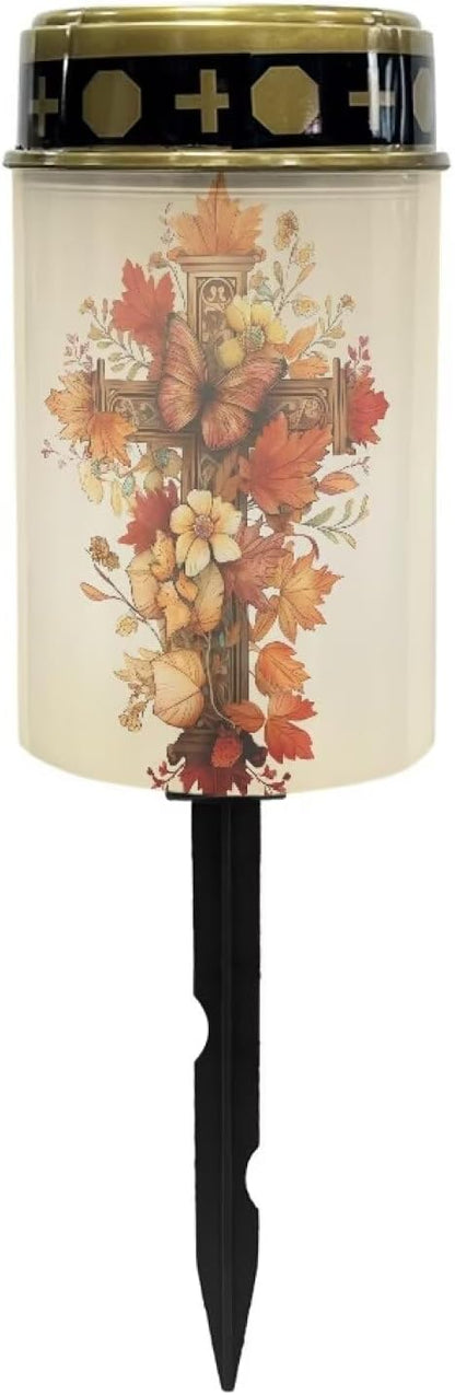 Solar Light Outdoor for Cemetery, Cross Butterfly Waterproof Garden Lights Solar Powered for Garden, Balcony, Yard