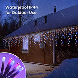 Toodour Red White Blue Christmas Icicle Lights, 29.5ft 360 LED Icicle Lights, 8 Modes, 60 Drops, Window Curtain Led Christmas Light, Icicle Twinkle Light for Eaves, Party, Wedding, Xmas Decorations