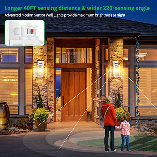 2-Pack Motion Sensor Outdoor Wall Lantern, Dusk to Dawn Exterior Light Fixtures Wall Mount, White Outside Light for House, Waterproof Outside Lantern Sconces, Anti-Rust Porch Lighting with Clear Glass