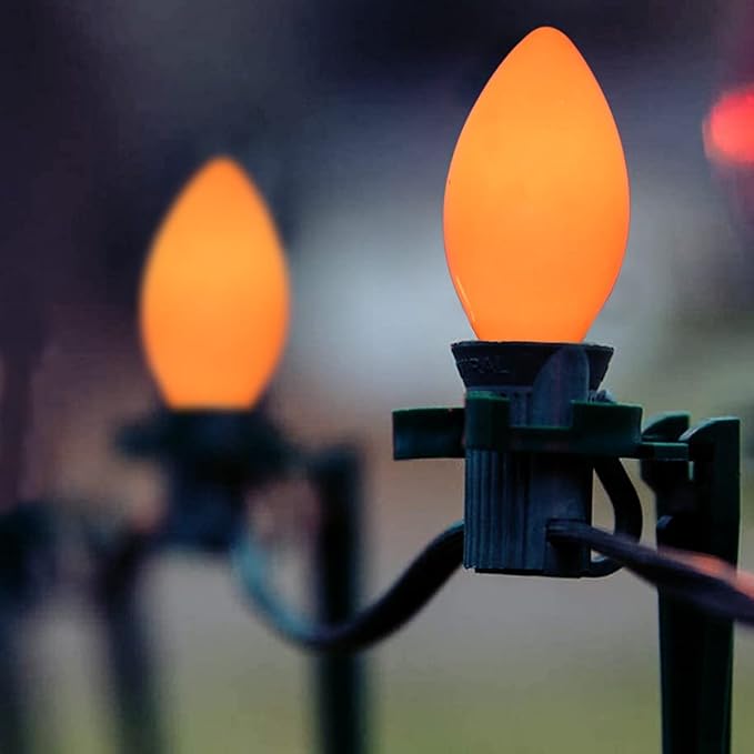 C9 Halloween String Lights, 25Ft Outdoor Orange String Light with 26 Clear Orange Bulbs(1 Spare), Halloween Lights for Indoor Outdoor Party Holiday Lighting Decor, Black Wire