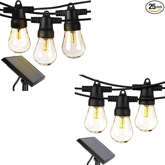 Brightech Bundled: 75Ft, 25 Bulbs Ambience Pro Solar Powered Outdoor String Lights, Commercial Grade Waterproof Patio Lights, 25 Edison Bulbs, Shatterproof LED Solar Christmas String Lights - 1W