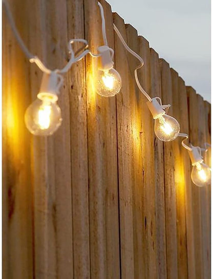 Abeja 50FT G40 Patio String Lights, 5W Outdoor Patio White String Lights with 25 Clear Bulbs（5 Spare Bubbles）, E12 Base, UL Listed Connectable Backyard Lights for Indoor Outdoor Decor (White Wire)