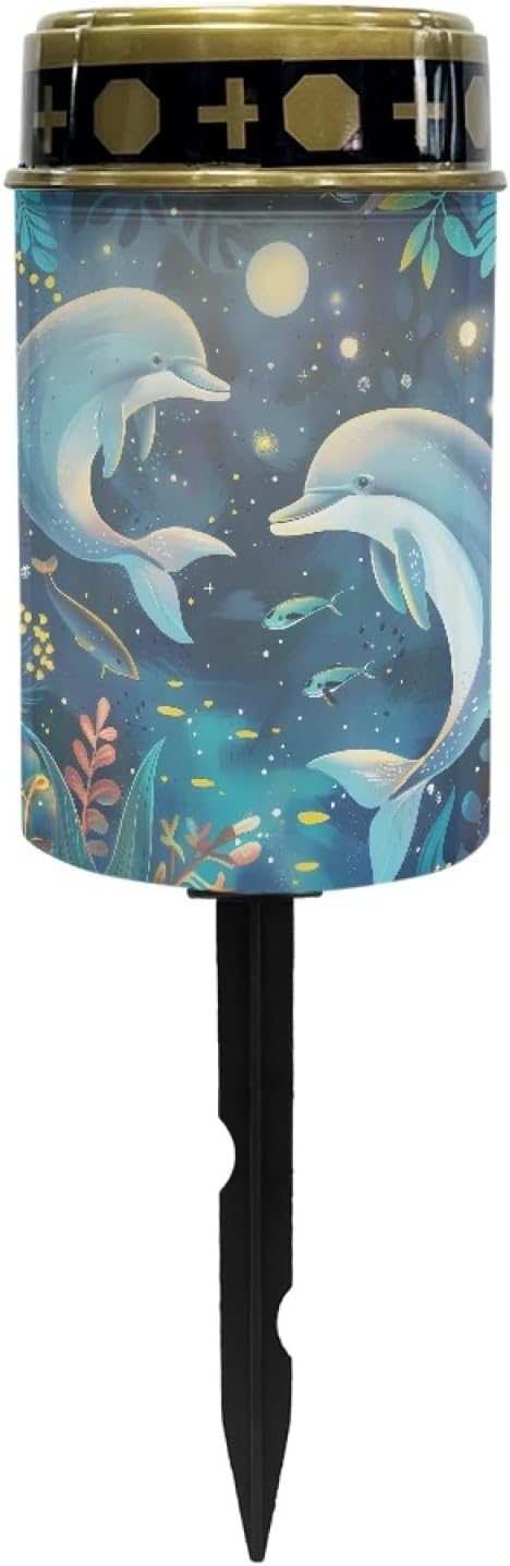 Dolphin Solar Garden Lights Outdoor Solar Walkway Lights,Moon Star Pathway Lights Waterproof Solar Pathway Lights Solar Powered Fairy Lights for Home Path