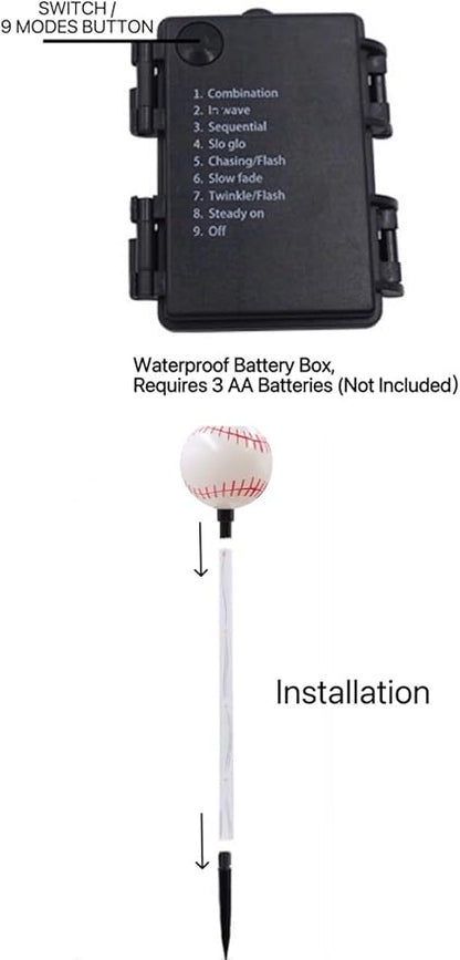 Battery Powered Garden Sports Ball Theme Party Stake Lights Baseball LED Landscape Path Lights Indoor/Outdoor Christmas Festival Home Patio Decoration Lamps