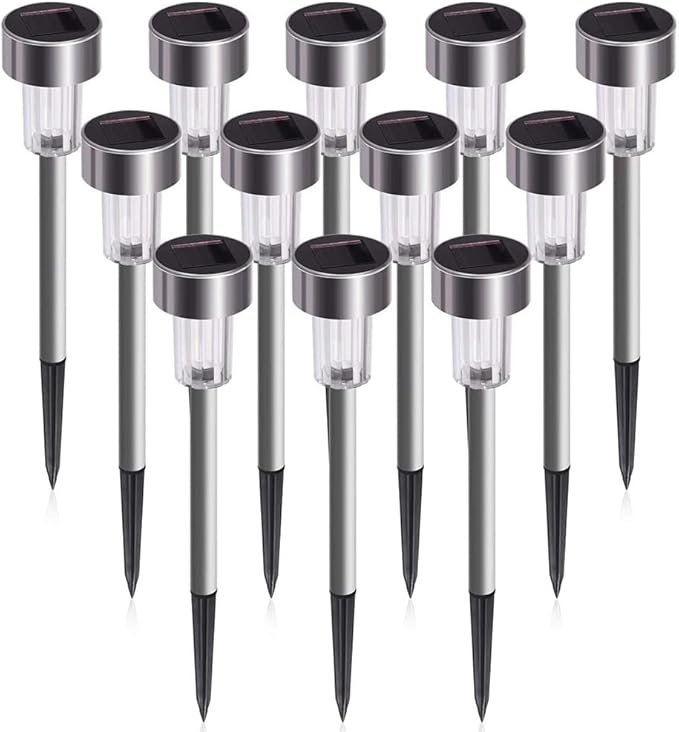 Solar Outdoor Lights, 5W LED Pathway Lights Solar Powered, Stainless Steel Waterproof Solar Garden Lights Decoration for Garden Patio and Walkway (12PCS, Warm White)