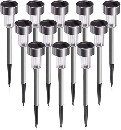 Solar Outdoor Lights, 5W LED Pathway Lights Solar Powered, Stainless Steel Waterproof Solar Garden Lights Decoration for Garden Patio and Walkway (12PCS, Warm White)