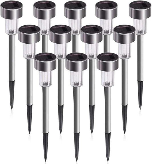 Solar Outdoor Lights, 5W LED Pathway Lights Solar Powered, Stainless Steel Waterproof Solar Garden Lights Decoration for Garden Patio and Walkway (12PCS, Warm White)