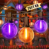 LAMPHOME Orange & Purple ST38 LED Outdoor String Lights,26FT Patio Lights with 12+1 Shatterproof Edison Bulbs,UL Waterproof Connectable Dimmable Hanging Lights for Halloween Backyard Porch Decor