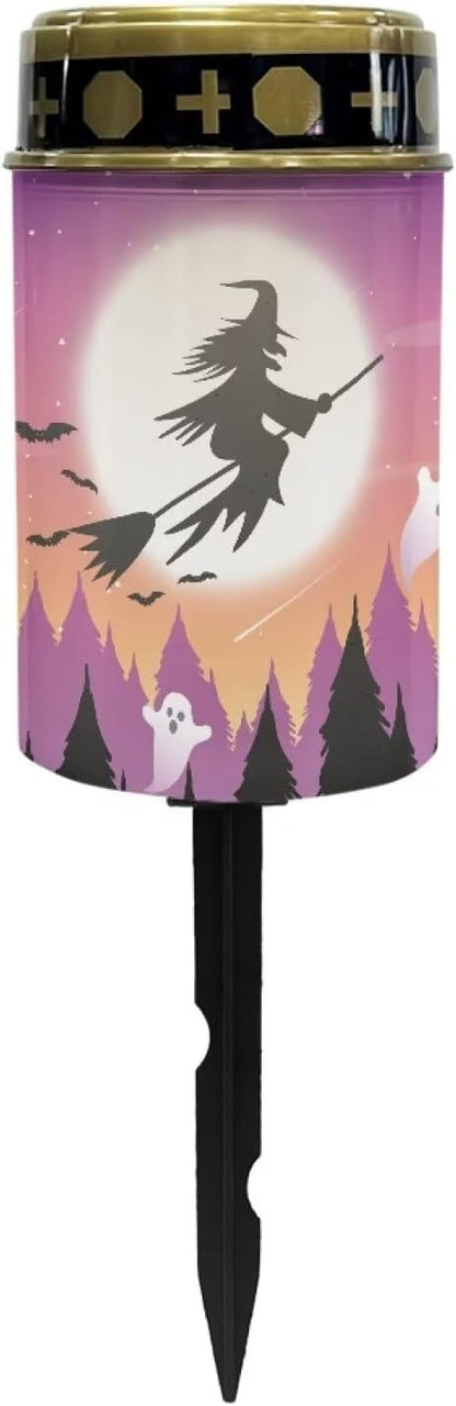 Witch Moon Print Solar Lights Outdoor Waterproof Solar Garden Light Halloween Decorative Solar Lights for Yard Path Walkway Landscape Path Lights