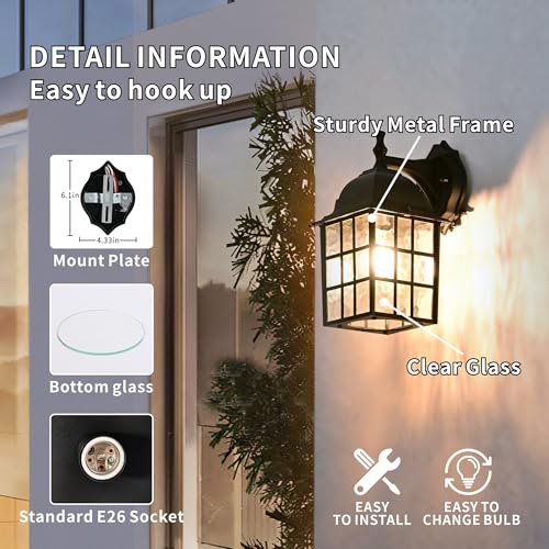 Outdoor Wall Light Fixtures Waterproof Exterior Sconce Lights Anti-Rust Exterior Lighting Fixtures Black Outdoor Wall Lantern for Porch Patio Front Door Garage House