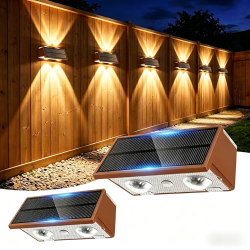 Solar Fence Lights Outdoor, 2 Pack Fence Solar Lights Waterproof