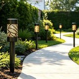6 Pack 8 Lumens Solar Pathway Lights, Metal Lamp with Grey Power Coating, Warm White Light with Nice Light Pattern on the Ground for Pathway, Lawn and Garden