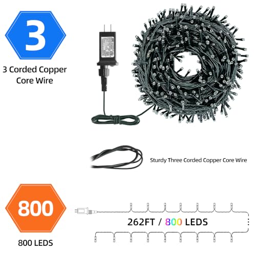 Chuya Christmas Tree Lights Outdoor Indoor String Lights,800LED 262FT