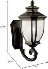 Kichler Salisbury 29" 1 Light Outdoor Wall Light with White Linen Glass in Rubbed Bronze | Lumora