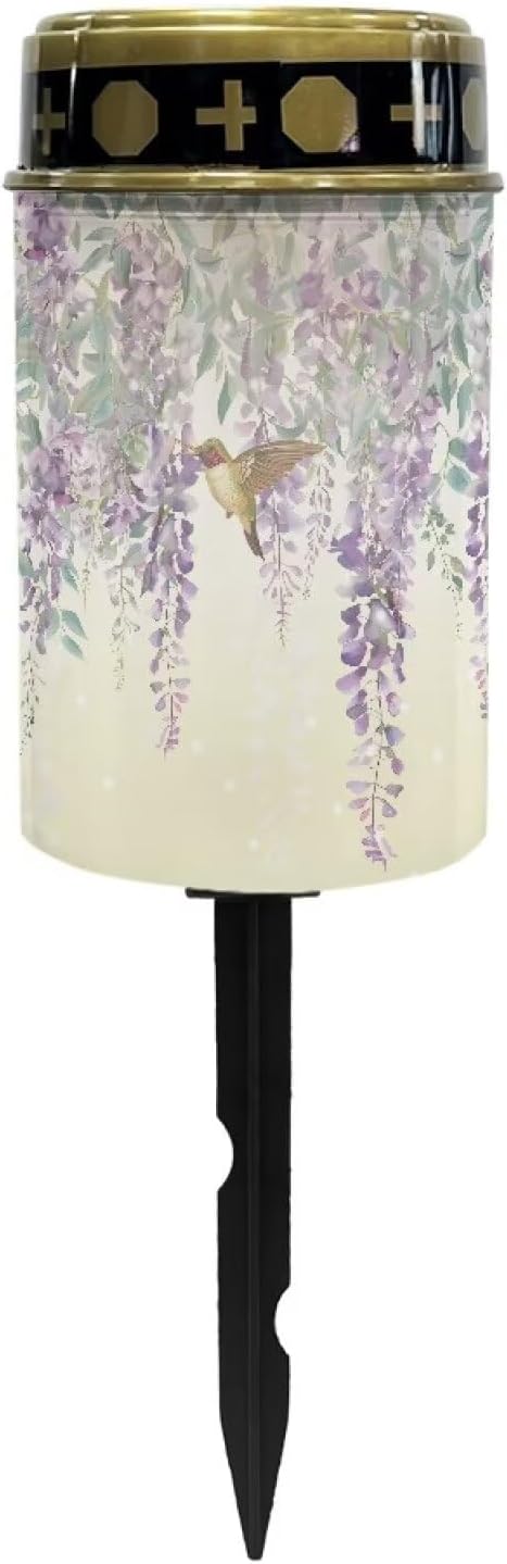 Poceacles Solar Grave Lights for Cemetery Solar Grave Decorations for Cemetery Solar Candle Light Pathway Lights Waterproof Landscape Lights for Loss of Mother, Hummingbird Wisteria Flower, Poc-N9