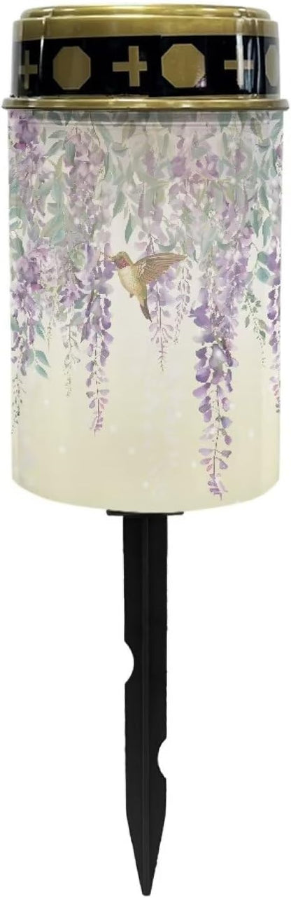 Poceacles Solar Grave Lights for Cemetery Solar Grave Decorations for Cemetery Solar Candle Light Pathway Lights Waterproof Landscape Lights for Loss of Mother, Hummingbird Wisteria Flower, Poc-N9