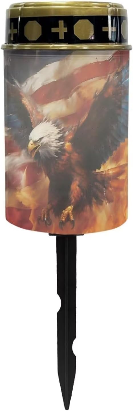 USA Flag Eagle Print Solar Lights Outdoor, Solar Pathway Lights Outdoor, Decorative Solar Powered Garden Yard Lights for Walkway Sidewalk Driveway