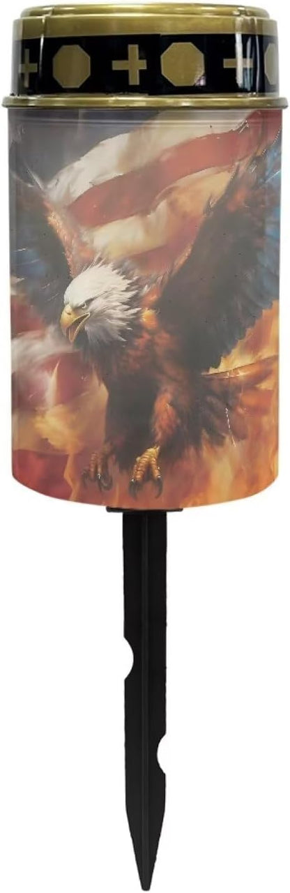 USA Flag Eagle Print Solar Lights Outdoor, Solar Pathway Lights Outdoor, Decorative Solar Powered Garden Yard Lights for Walkway Sidewalk Driveway