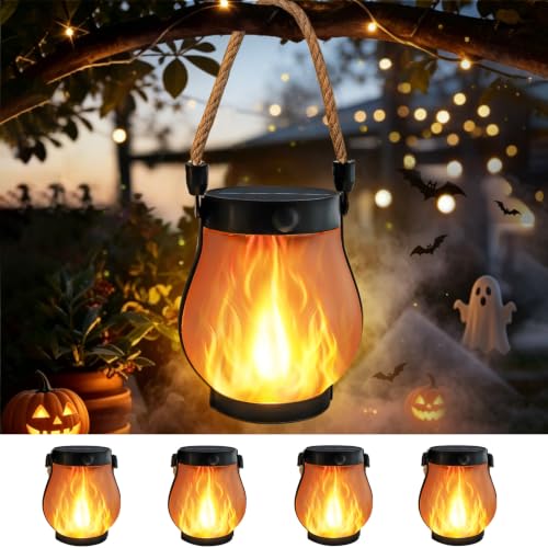 4 Pack Gen2 Solar Lanterns Outdoor Waterproof Hanging Halloween Flame Light