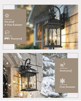 FEMILA 3-Light Outdoor Wall Light, 26" Large Exterior Wall Lantern with Water Ripple Glass, Porch Light for Entryway, Patio, Garage, and Doorway, E12 Base, 4FD54B-L SD BK