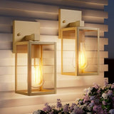 Outdoor Light Fixtures Wall Mount, Waterproof Front Porch Lights, Modern Exterior Lighting Fixtures with E26 Socket, Gold Wall Sconces Lantern Lamp, Outside Lights for House, Garage, Patio (2 Pack）