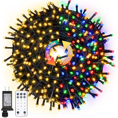 JMEXSUSS 200 LED Color Changing Christmas Lights, Warm White & Multicolor