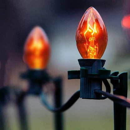 Halloween Orange String Lights Outdoor, 25Ft C7 Halloween Decorations Lights with 27 Clear Orange Bulbs (2 Spare), Waterproof Vintage Christmas Lights for Patio Party Holiday Garden- Black