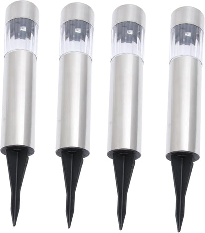 POPETPOP 4pcs Stainless Steel Solar Garden Lights Outdoor Lawn Lamp Solar Powered Landscape Lighting Easy Install for Patio Pathway