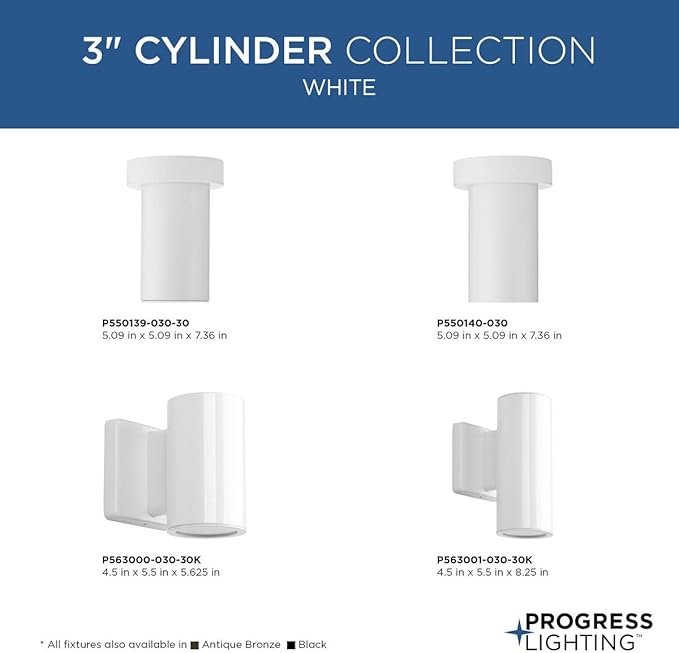 Progress Lighting P563001-030-30K Cylinders Collection 3" LED Modern Outdoor Small Up/Down Wall Lantern Light | Lumora