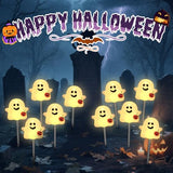 Solar Halloween Ghost Pathway Lights, 10 Pack Ghost Stake Lights with Pumpkin Design, Durable Waterproof Outdoor Halloween Decoration for Garden, Walkway, and Yard (Warm White)