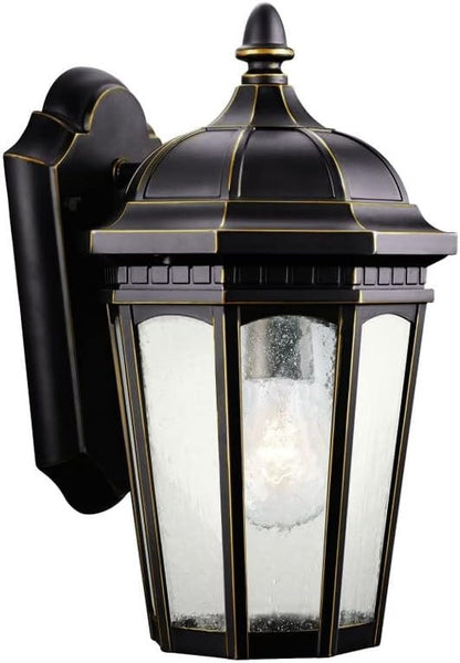 Kichler Courtyard 11" 1 Light Outdoor Wall Light with Clear Seeded Glass in Rubbed Bronze
