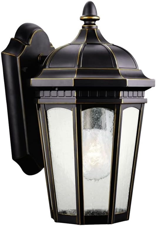 Kichler Courtyard 11" 1 Light Outdoor Wall Light with Clear Seeded Glass in Rubbed Bronze | Lumora