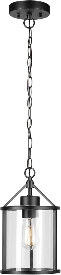 Globe Electric 44619 1-Light Outdoor Pendant, Black, Clear Glass Shade, Bulb Included | Lumora
