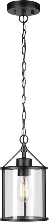 Globe Electric 44619 1-Light Outdoor Pendant, Black, Clear Glass Shade, Bulb Included | Lumora