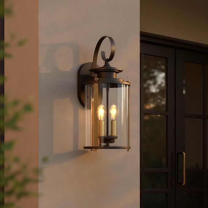 Urban Ambiance Luxury Rustic Outdoor Wall Light, Medium Size: 19.25" H x 8" W, with Colonial Style Elements, Olde Bronze Finish and Clear Shade, UHP1120 from The Plymouth Collection