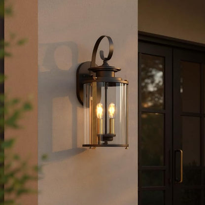 Urban Ambiance Luxury Rustic Outdoor Wall Light, Medium Size: 19.25" H x 8" W, with Colonial Style Elements, Olde Bronze Finish and Clear Shade, UHP1120 from The Plymouth Collection