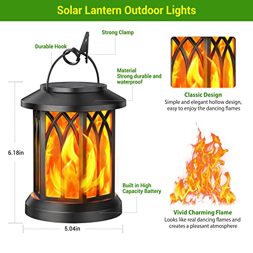 KOOPER 6 Pack Solar Lantern Outdoor Lights, Upgraded Flickering Flame Solar Lanterns Outdoor Waterproof, Auto ON/OFF Lanterns Decorative Outdoor, Hanging Lantern for Yard Patio Lawn Table Garden Decor